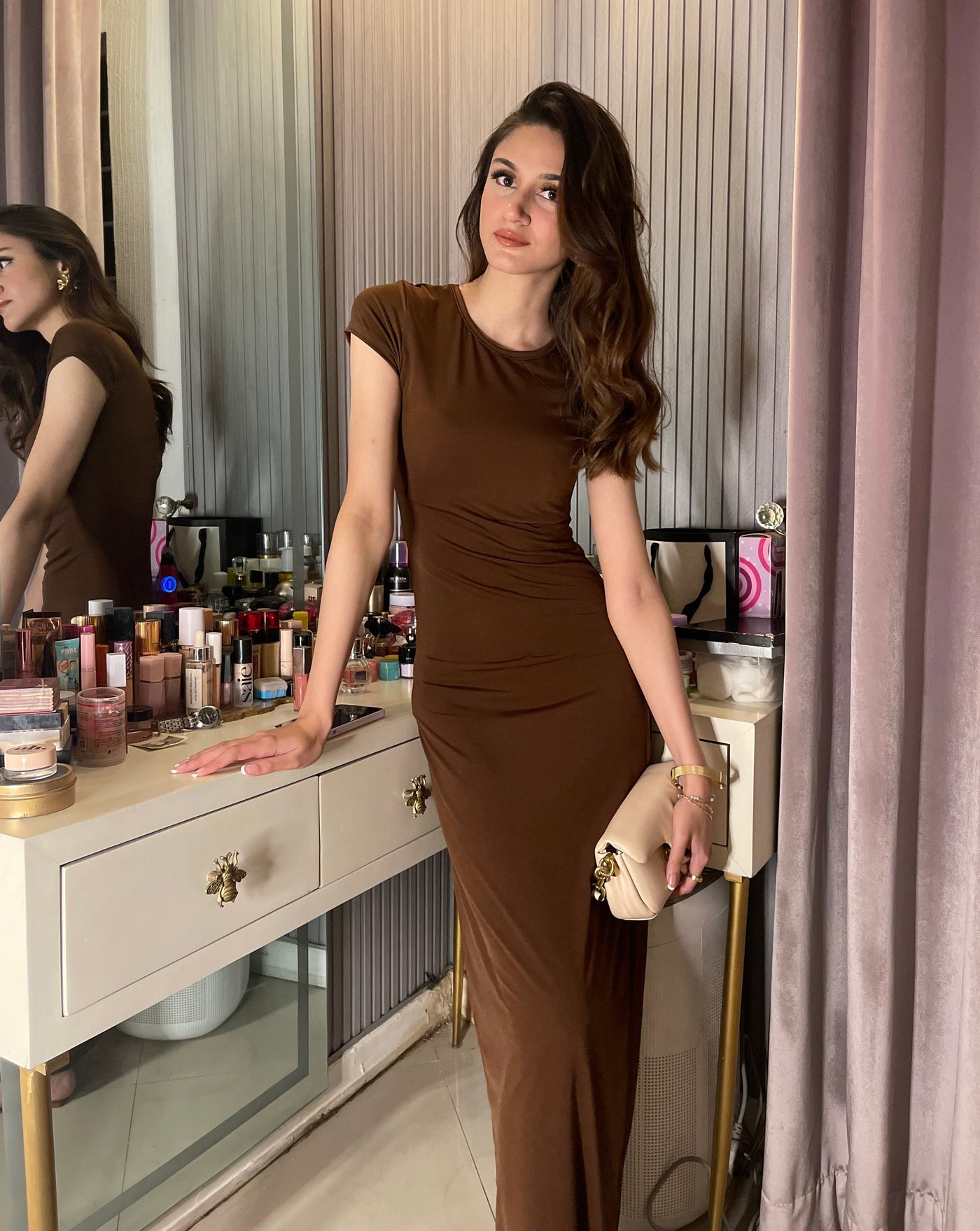 Short-Sleeve Bodycon in Chocolate