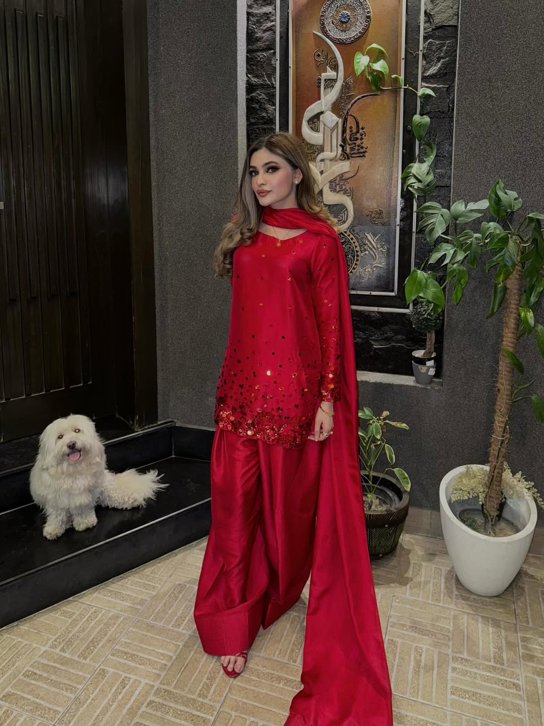 Red Sequins Handwork Set