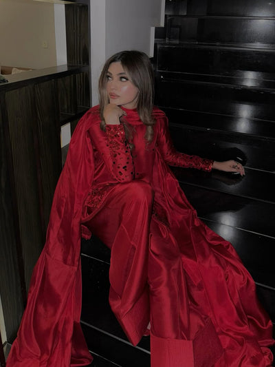 Red Sequins Handwork Set
