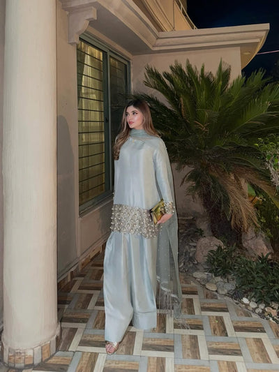 Silver Sequins Handwork Set