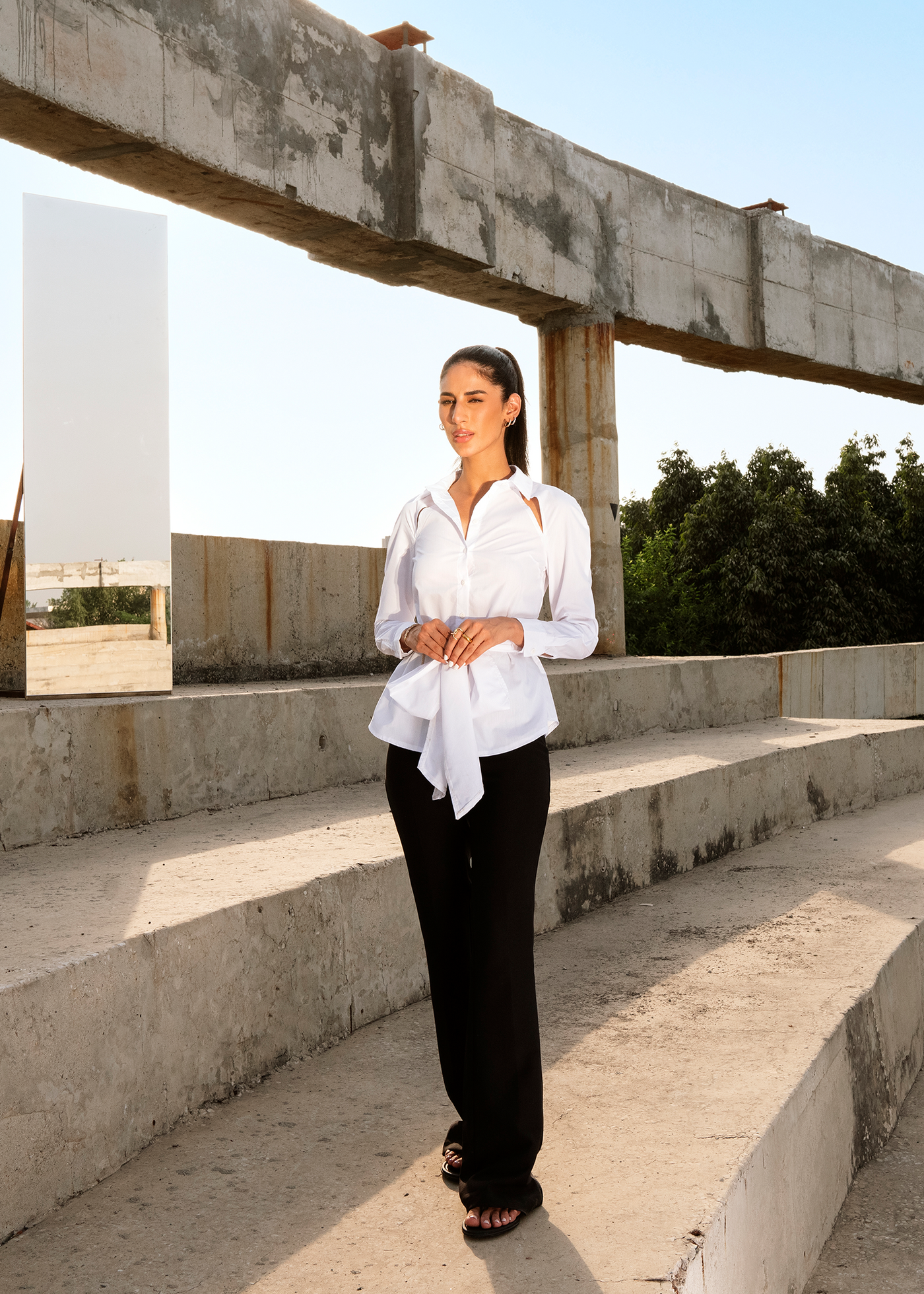 Belted Poplin Shirt