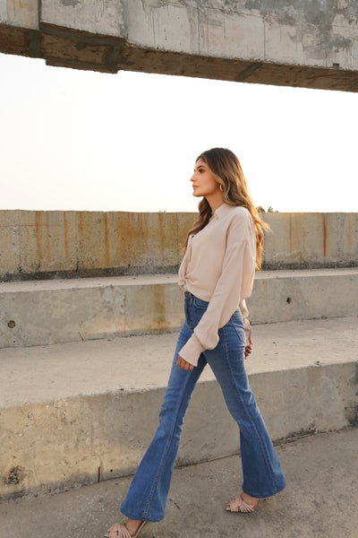 Twisted front button-up