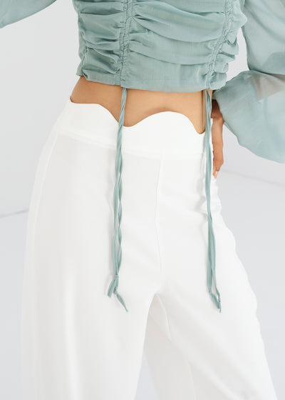Scalloped belt flared pants
