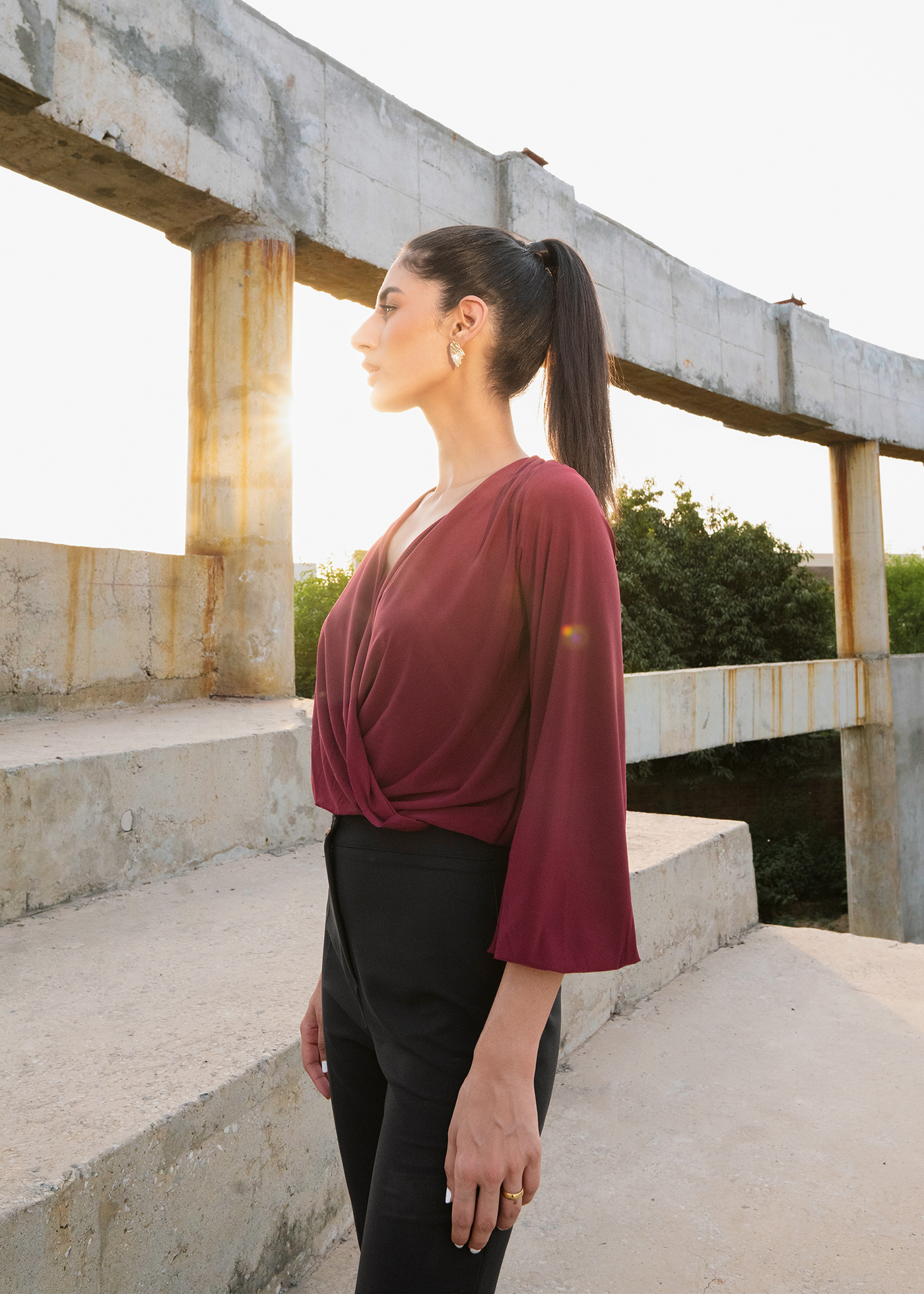 Burgundy overlap blouse