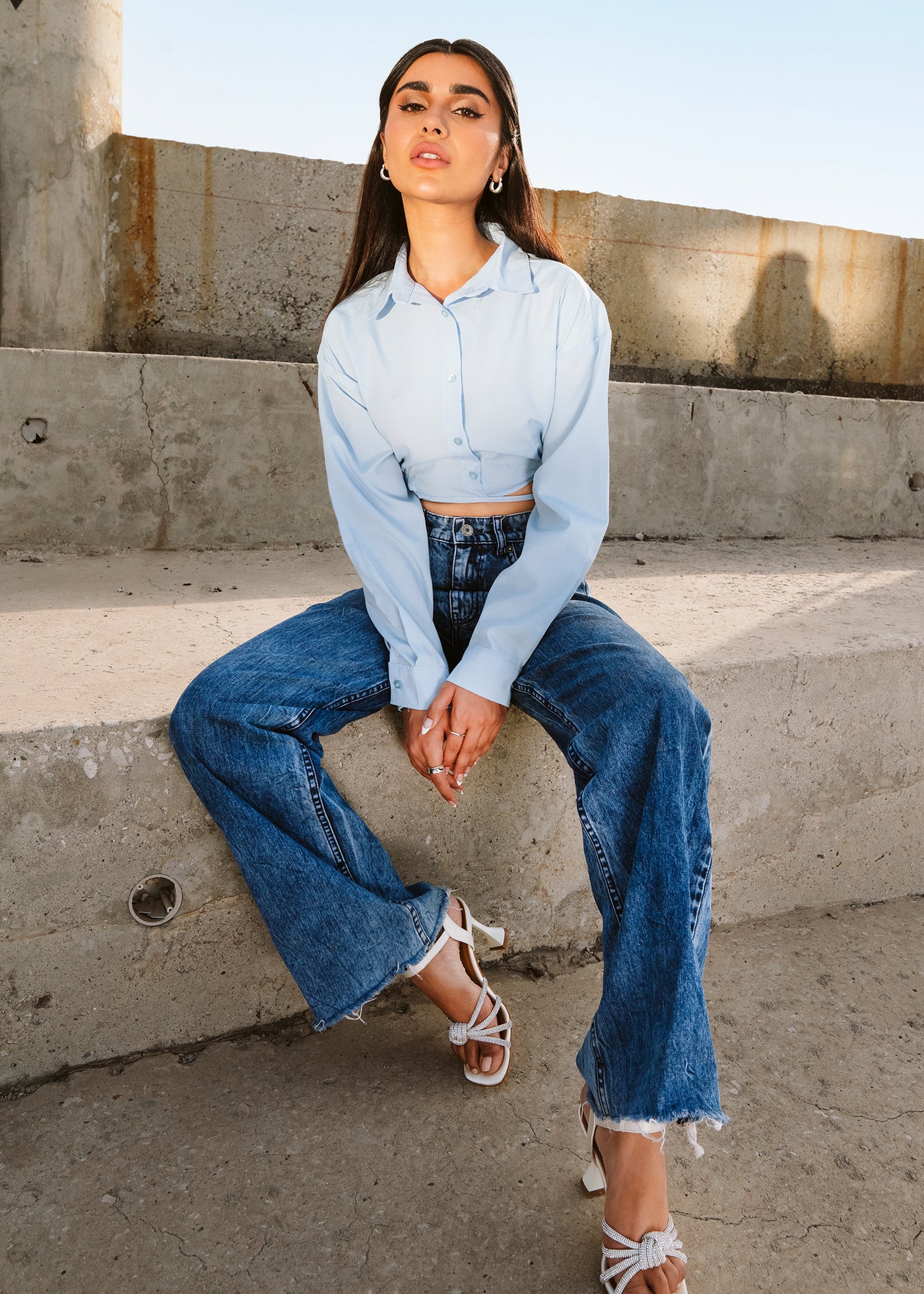 Tie waist button up shirt