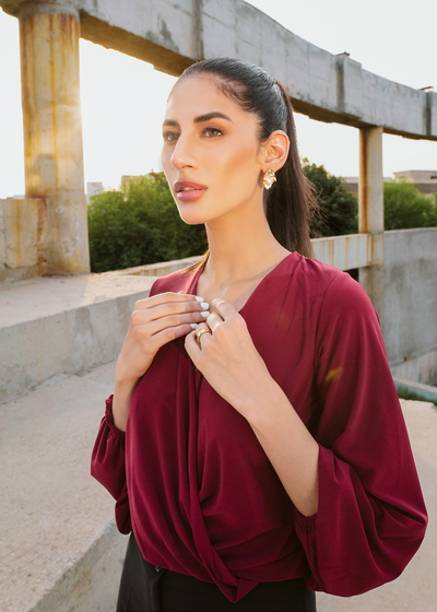 Burgundy overlap blouse