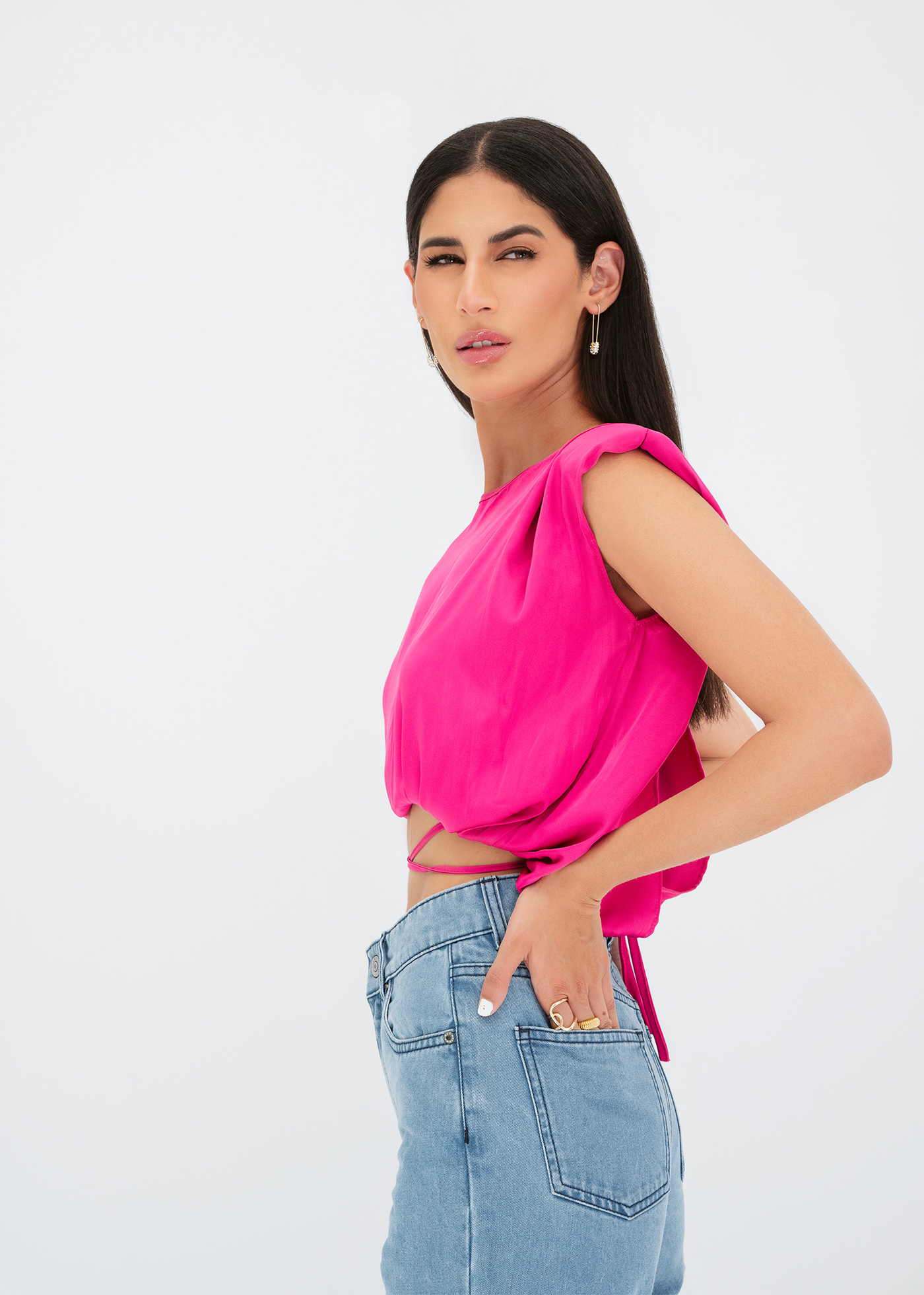 Padded shoulder silk blouse