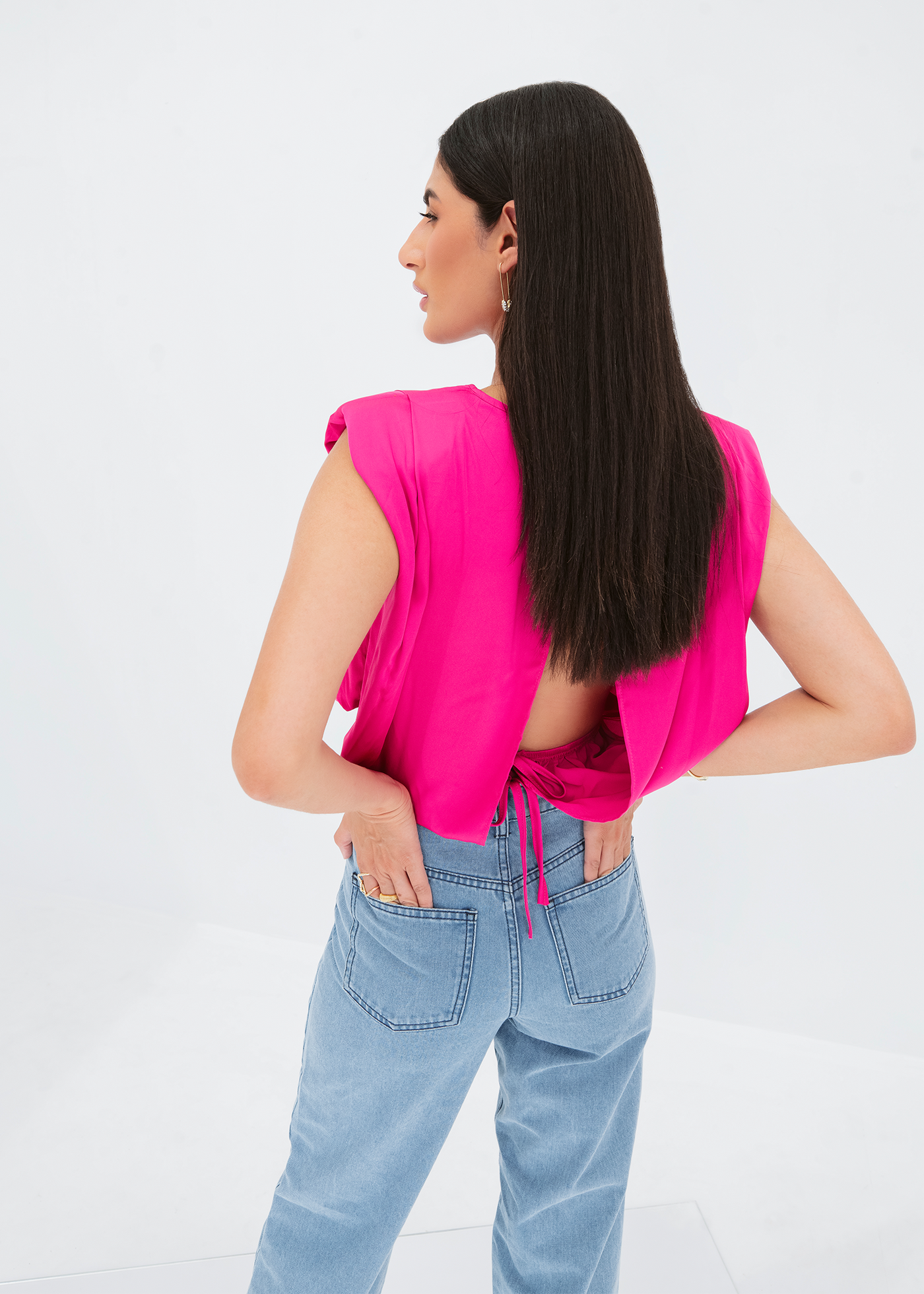 Padded shoulder silk blouse