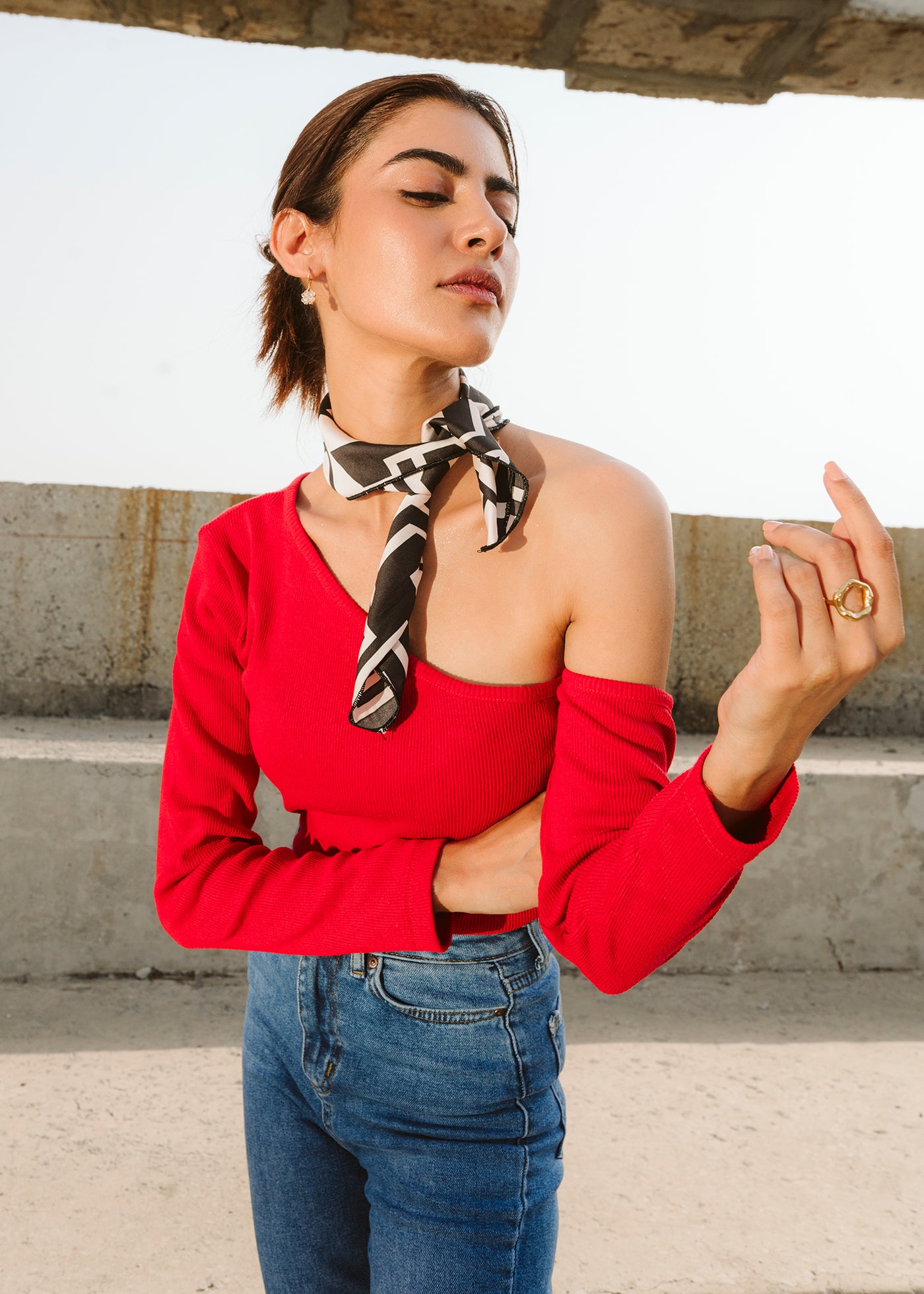RED 90's One-Shoulder Top