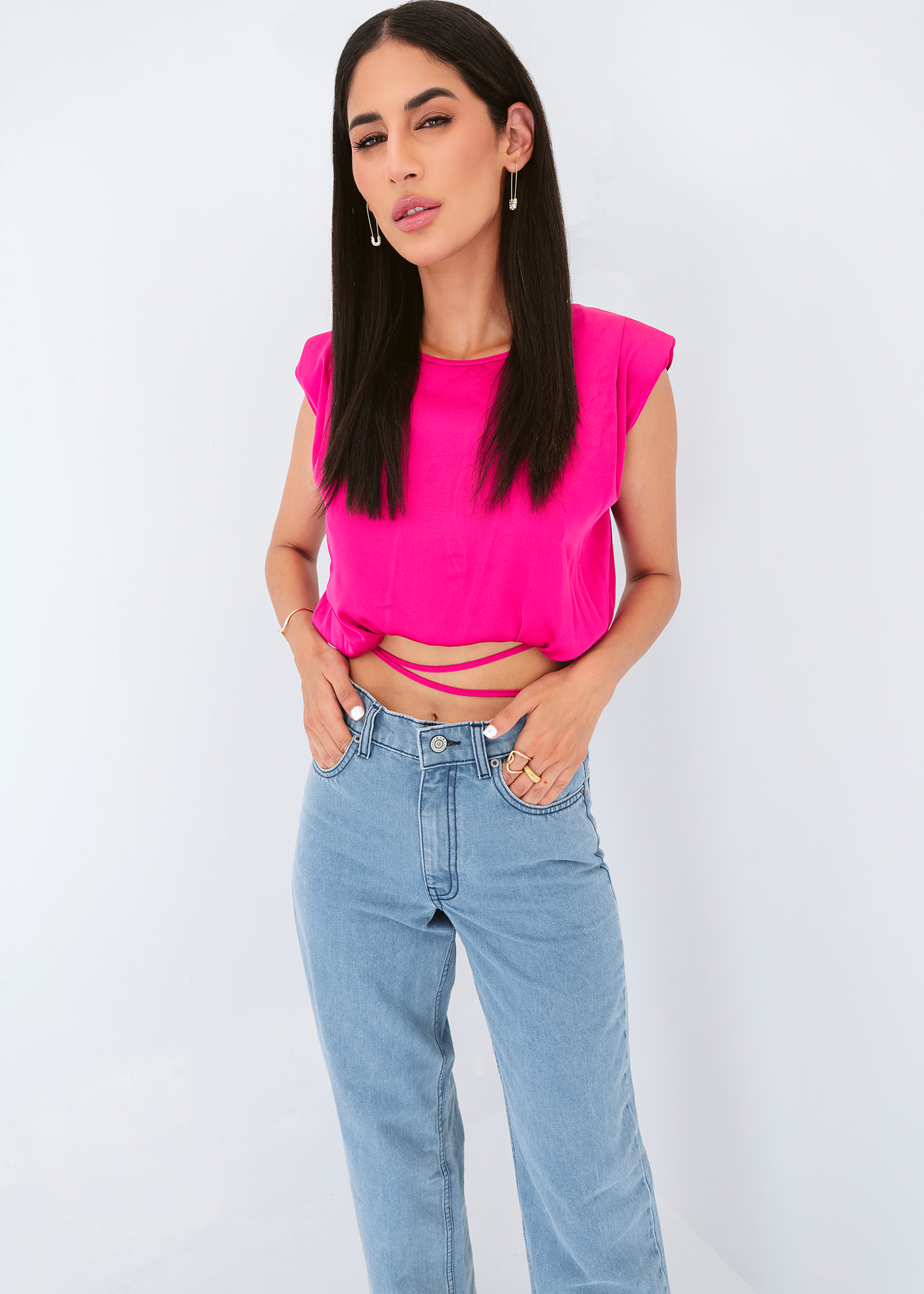 Padded shoulder silk blouse
