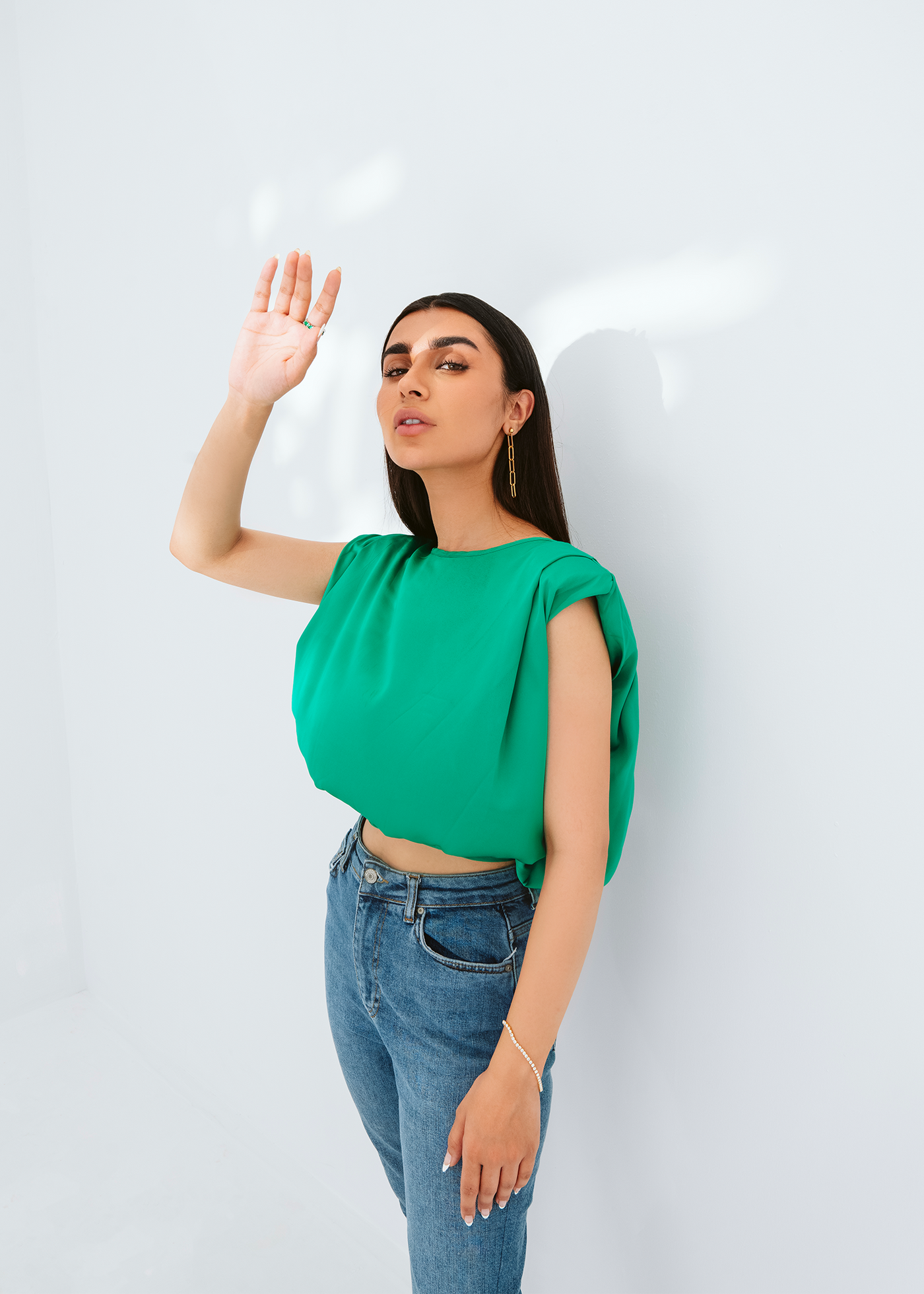 Padded shoulder silk blouse