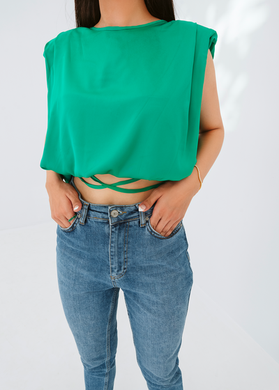 Padded shoulder silk blouse