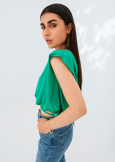 Padded shoulder silk blouse