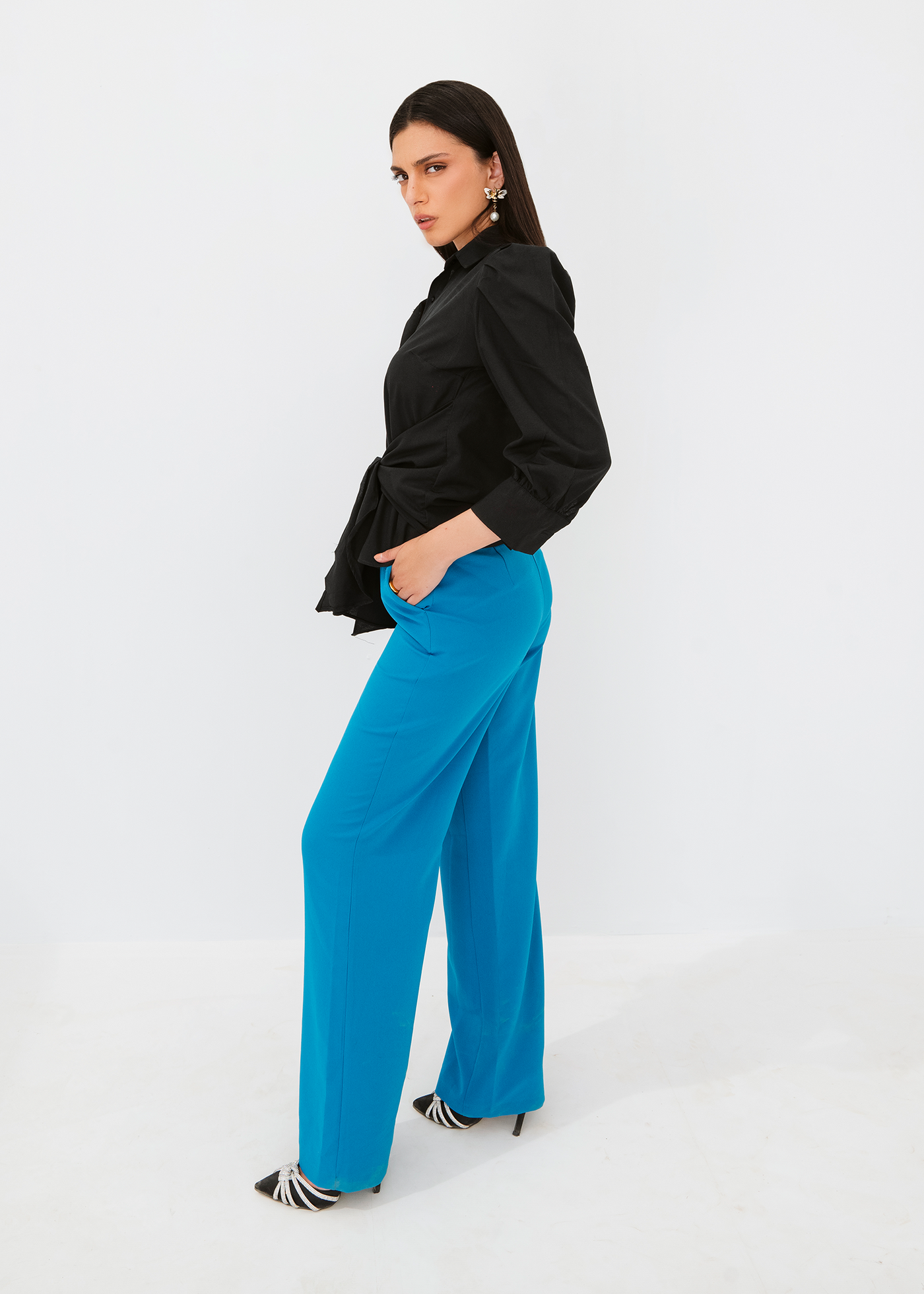 Tie waist poplin shirt