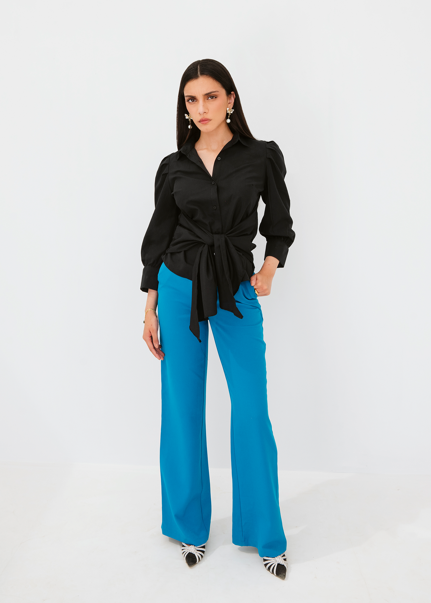 Tie waist poplin shirt
