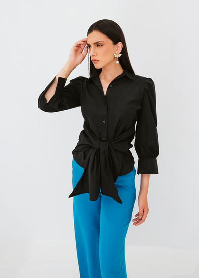 Tie waist poplin shirt