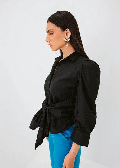 Tie waist poplin shirt