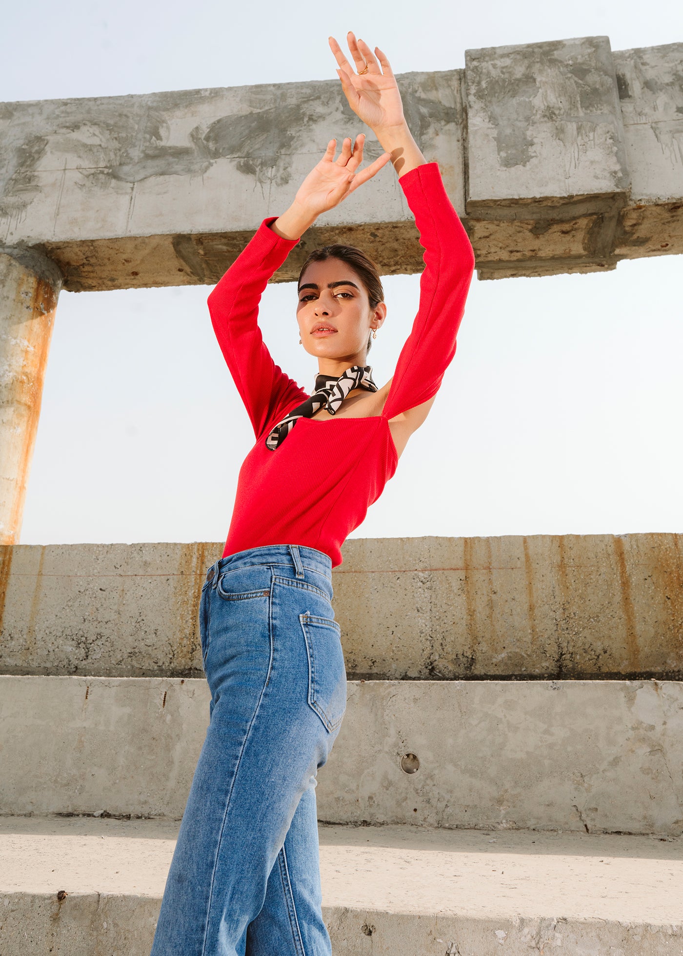 RED 90's One-Shoulder Top