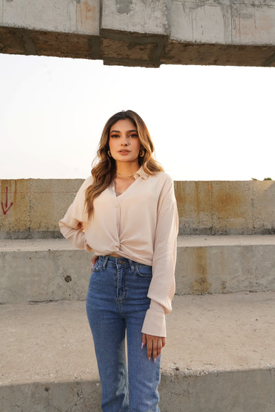 Twisted front button-up